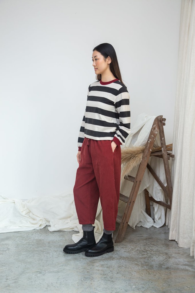 Sierra-Sue Organic Cotton Stripe Jersey Top in Charcoal & Ecru Marl Stripe from Beaumont Organic