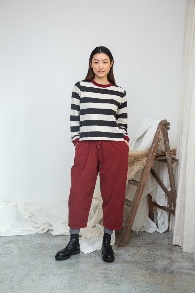 Sierra-Sue Organic Cotton Stripe Jersey Top in Charcoal & Ecru Marl Stripe from Beaumont Organic