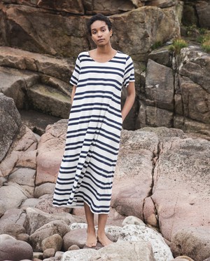 Viola-Sue Organic Cotton Dress in Navy & White Stripe L Preloved from Beaumont Organic