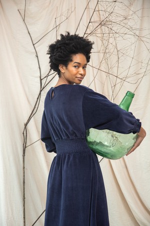 Alena Organic Cotton Velour Dress in Night Sky Navy from Beaumont Organic