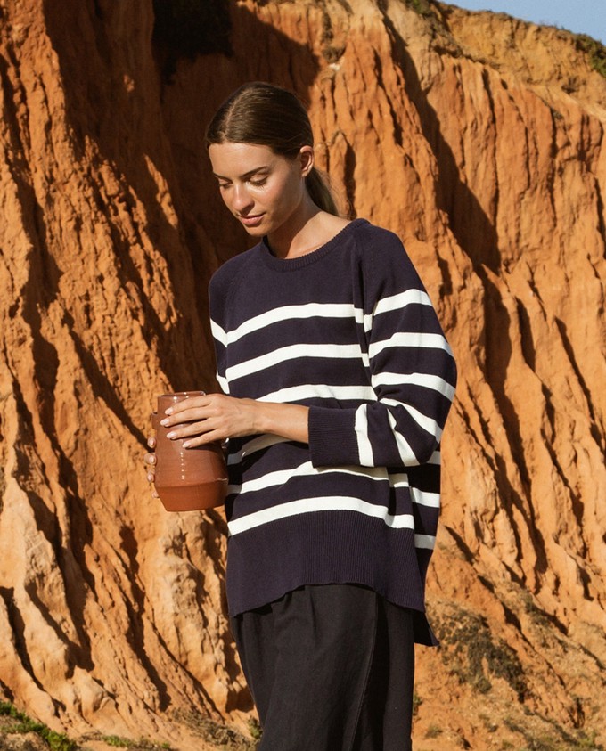Charlene-Sue Organic Cotton Jumper In Navy & Off-White Stripe from Beaumont Organic