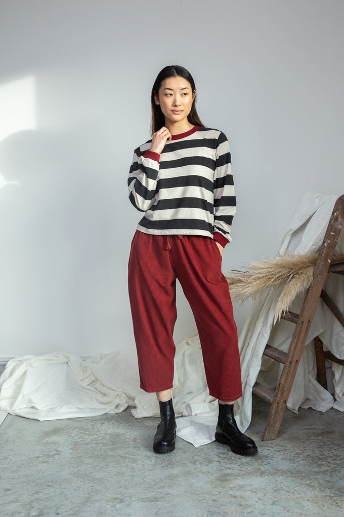 Cedar Organic Cotton Corduroy Trousers in Soft Burgundy from Beaumont Organic