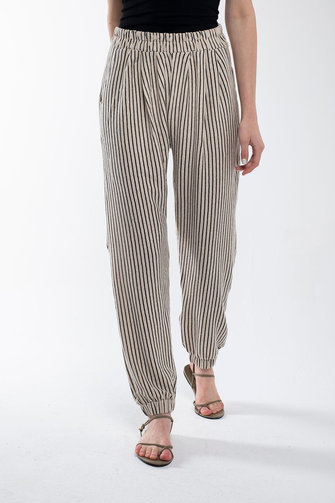 Striped Linen Pants with Elastic Legs from Bee & Alpaca