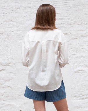 Petra White Collarless Blouse from BIBICO