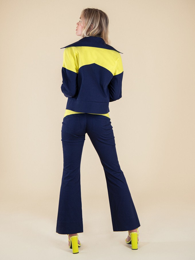 Rejoice Flared Trousers, Upcycled Cotton, in Navy & Yellow from blondegonerogue