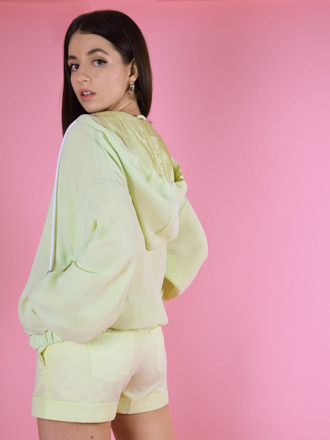 Bonfire Bomber Light Spring Jacket, Upcycled Polyester, in Light Green from blondegonerogue