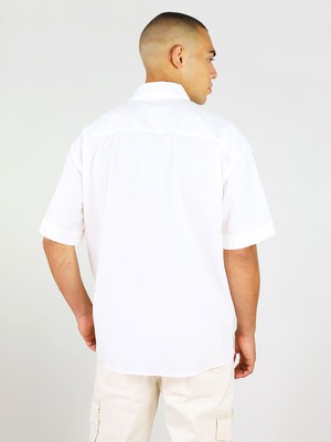 Ocean Drive Mens Relaxed Linen Shirt, Upcycled Linen, in White from blondegonerogue