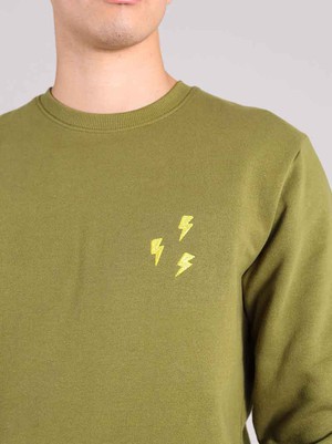 Flash Embroidered Mens Sweatshirt, Organic Cotton, in Khaki Green from blondegonerogue