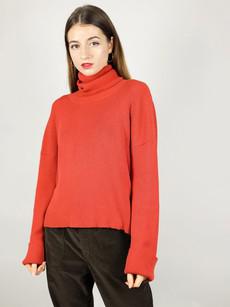 Cosy Knitted Turtleneck Jumper, Upcycled Yarn, in Red via blondegonerogue