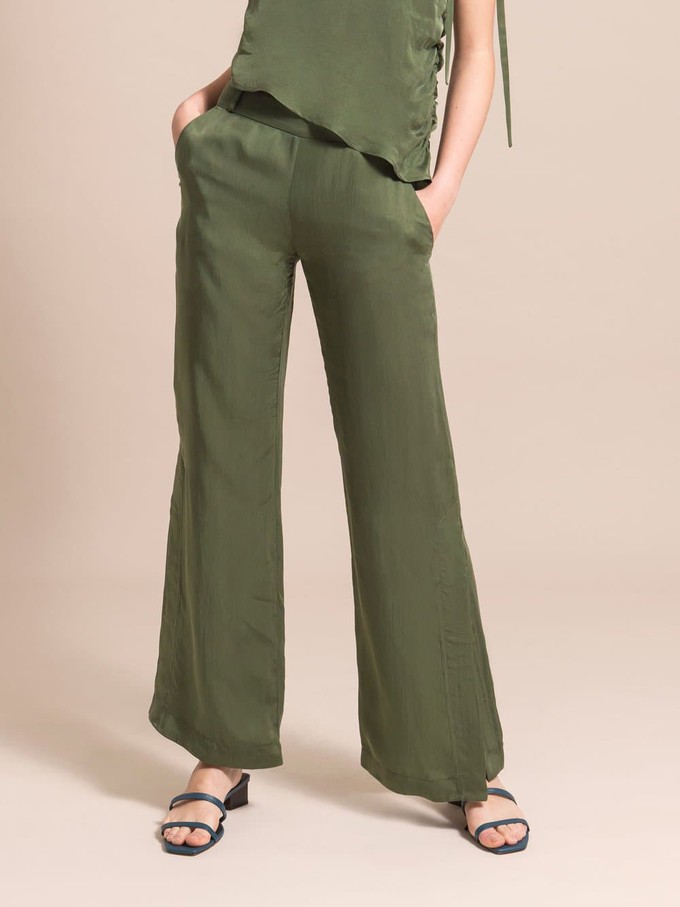 Flared Cupro Trousers, Cupro, in Green from blondegonerogue