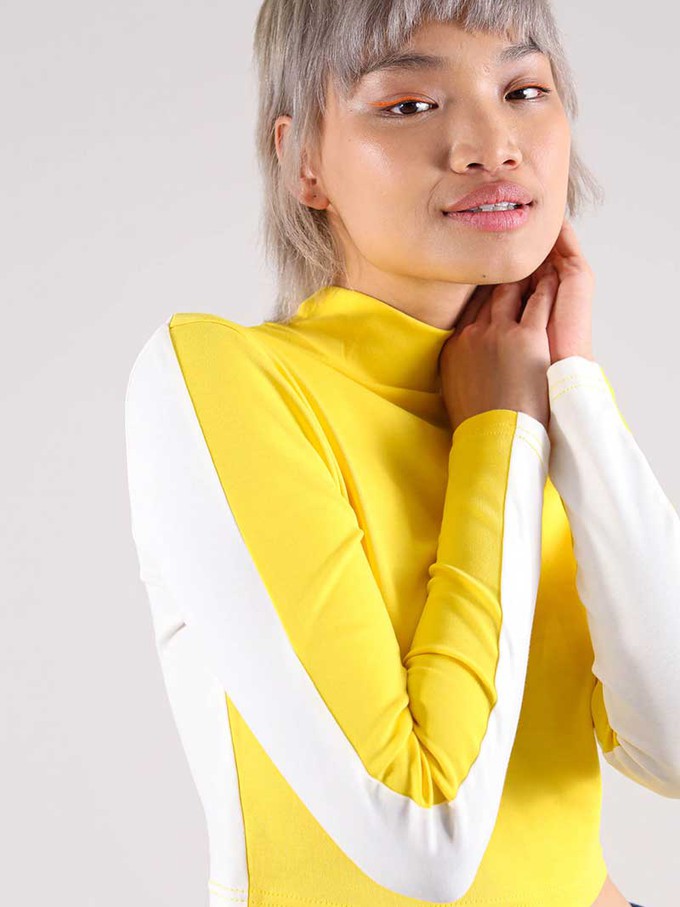 Bougie Crop Turtleneck Top, BCI Cotton, in Yellow & White from blondegonerogue
