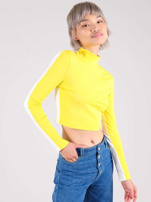 Bougie Crop Turtleneck Top, BCI Cotton, in Yellow & White from blondegonerogue