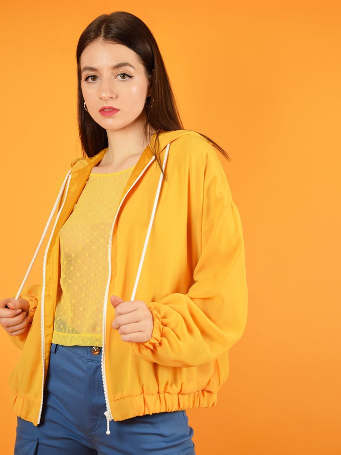 Bonfire Bomber Light Spring Jacket, Upcycled Polyester, in Yellow from blondegonerogue