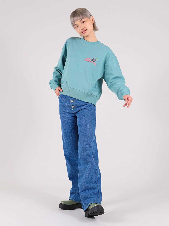 Disco Demolition Embroidered Sweatshirt, Organic Cotton, in Turquoise Green from blondegonerogue