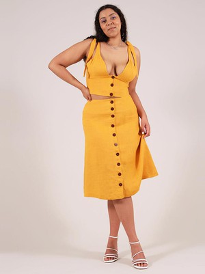 Linen Midi Skirt, Upcycled Linen, in Yellow from blondegonerogue