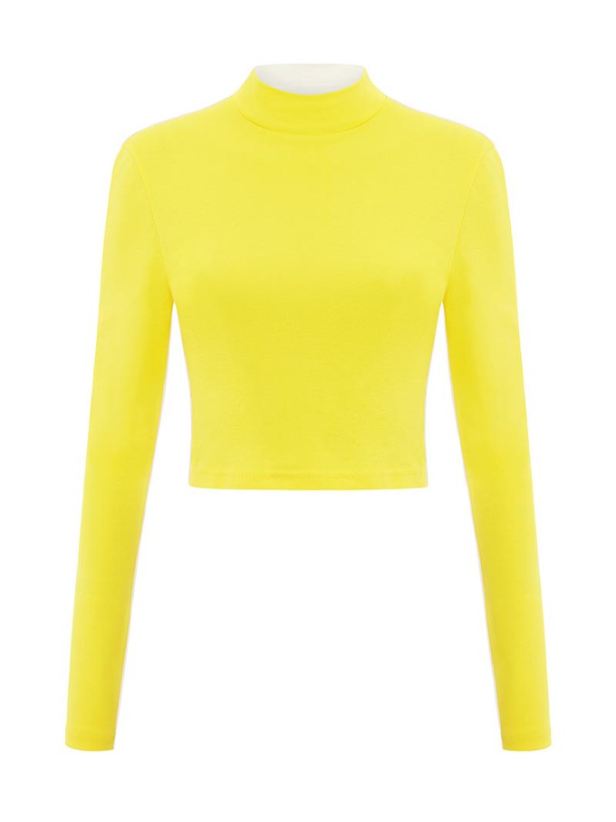 Bougie Crop Turtleneck Top, BCI Cotton, in Yellow & White from blondegonerogue
