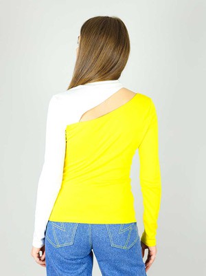 Vanity Slit Top, BCI Cotton, in Yellow & White from blondegonerogue