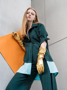 Raw Edge Oversized Shirt, Viscose, in Green & Light Blue via blondegonerogue