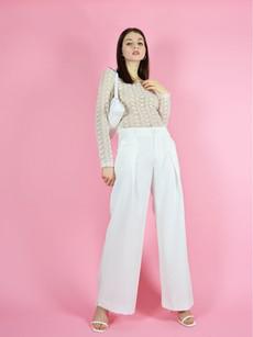 Girlboss Wide Leg Trousers, Upcycled Polyester, in White via blondegonerogue