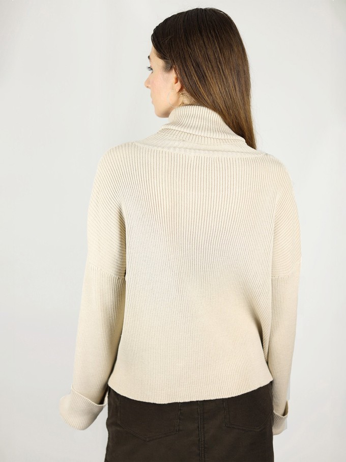Cosy Knitted Turtleneck Jumper, Upcycled Yarn, in Beige from blondegonerogue