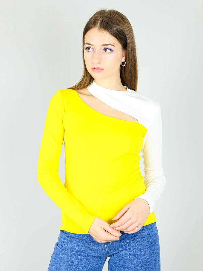 Vanity Slit Top, BCI Cotton, in Yellow & White from blondegonerogue