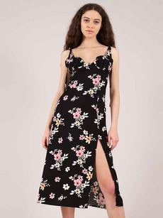 Flower Power Midi Dress with Slit, Upcycled Viscose, in Black Flower Print via blondegonerogue