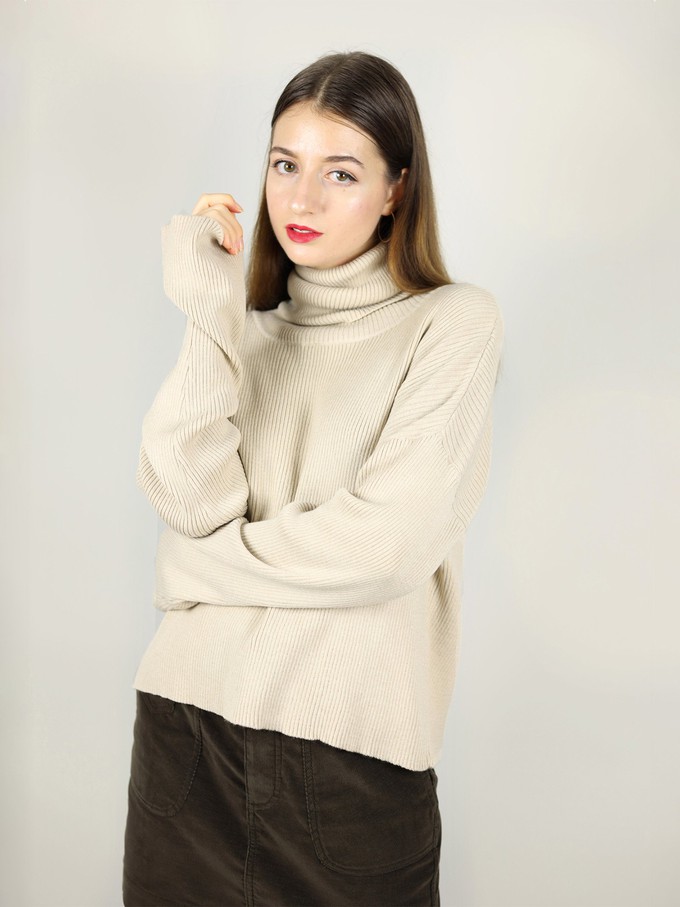 Cosy Knitted Turtleneck Jumper, Upcycled Yarn, in Beige from blondegonerogue