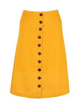 Linen Midi Skirt, Upcycled Linen, in Yellow from blondegonerogue