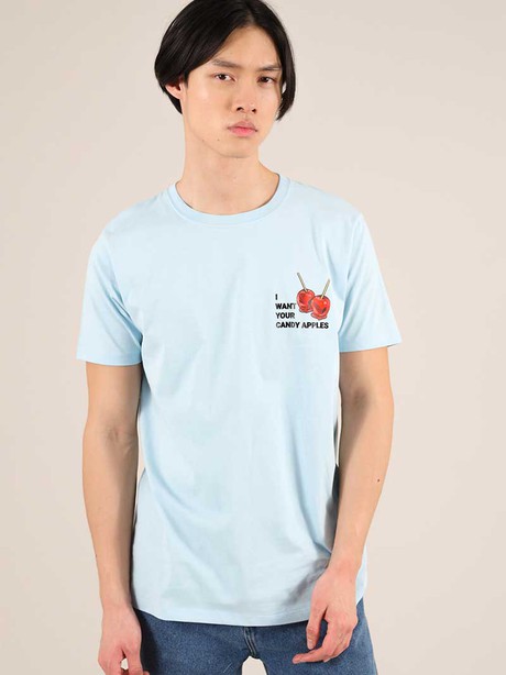 Candy Apples Mens Tee, Organic Cotton, in Light Blue from blondegonerogue