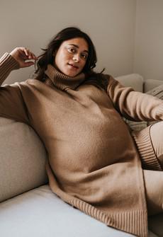 Oversized wool sweater with nursing access via Boob Design