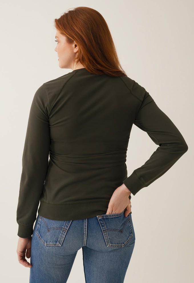 Fleece lined maternity sweatshirt with nursing access - Moss Green from Boob Design
