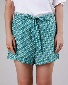 Tiles Belted Cotton Shorts Ocean via Brava Fabrics