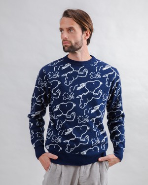 Peanuts Sweater Jacquard Navy from Brava Fabrics