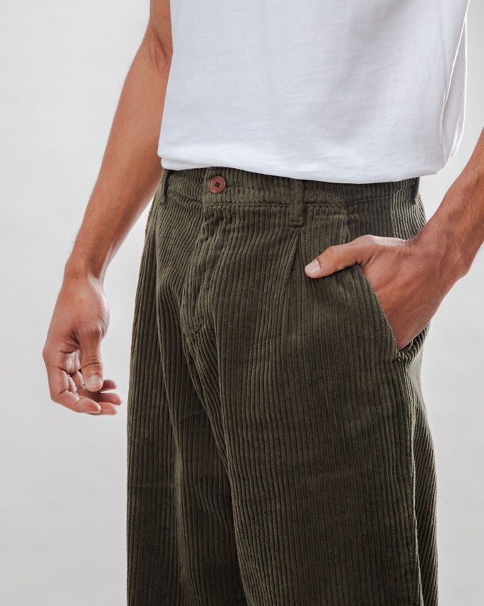 Corduroy Pleated Chino Pants Stone Green from Brava Fabrics