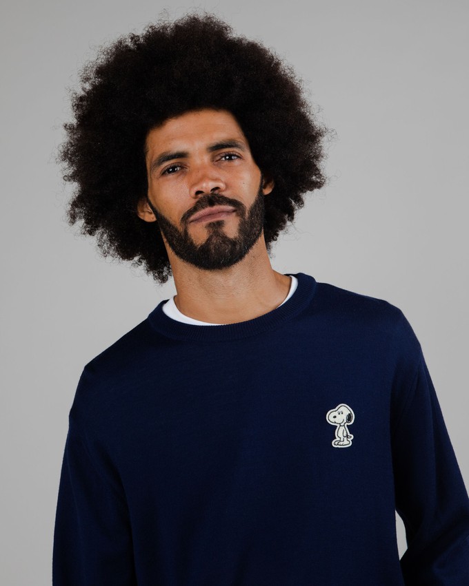 Snoopy Patch Wool Sweater Navy from Brava Fabrics