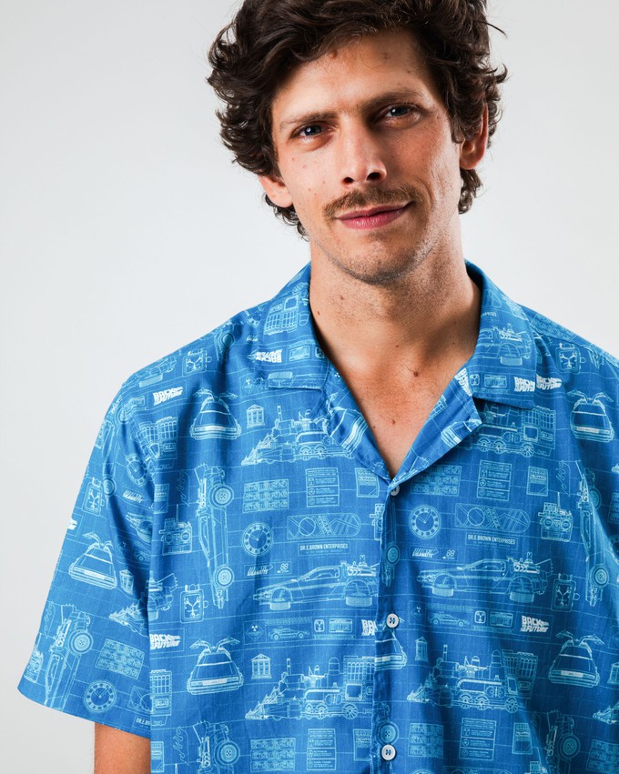 BTTF Blueprint Aloha Shirt Blue from Brava Fabrics
