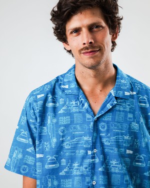 BTTF Blueprint Aloha Shirt Blue from Brava Fabrics