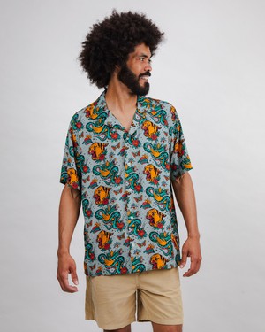 Old School Tattoo Aloha Shirt Mist from Brava Fabrics