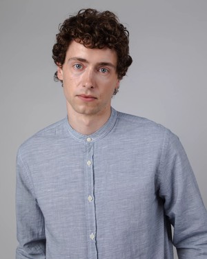 Pinstripe Mao Shirt Navy from Brava Fabrics