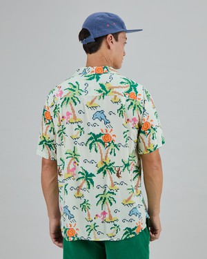 Tropical Pixel Aloha Shirt Ecru from Brava Fabrics