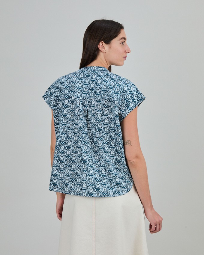 Asis Percales Daisy Sleeveless Blouse Blue from Brava Fabrics