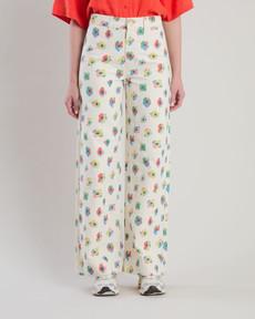 Mini Flower Straight Leg Pants Ecru via Brava Fabrics