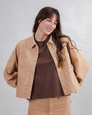 Striped Boxy Shirt Camel from Brava Fabrics