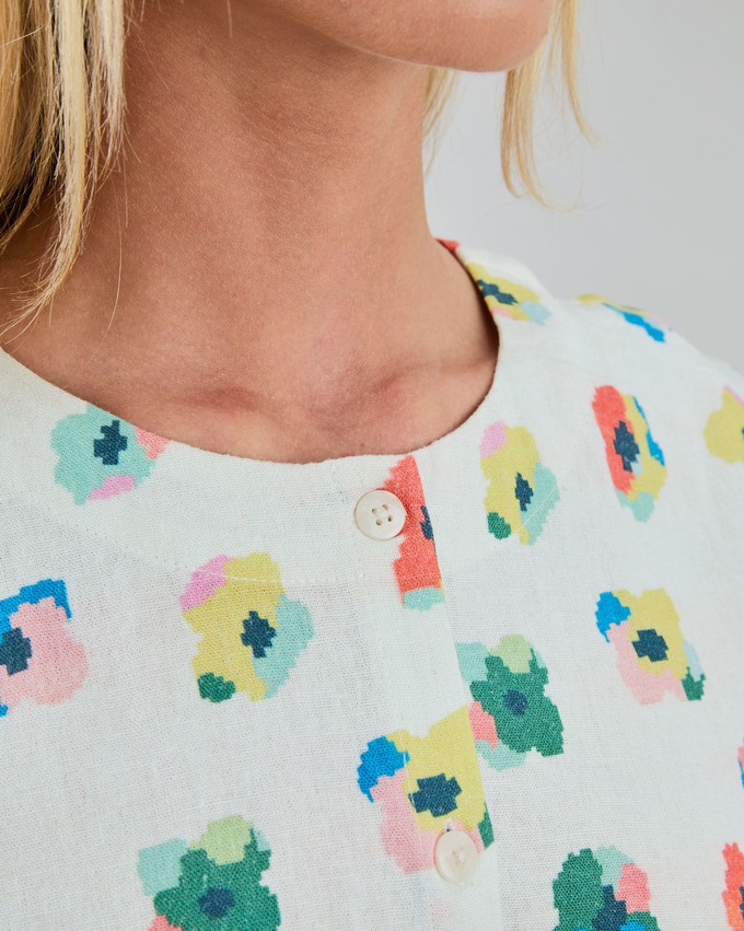 Mini Flower Button Up Blouse Ecru from Brava Fabrics