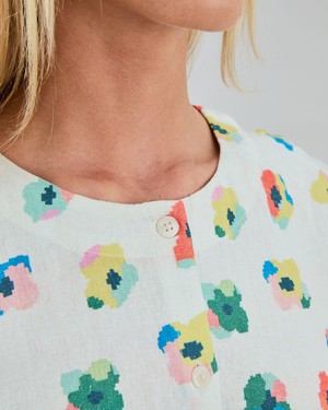 Mini Flower Button Up Blouse Ecru from Brava Fabrics