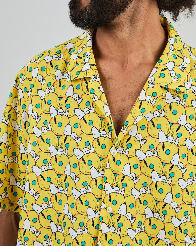 Peanuts Donuts Aloha Shirt Yellow from Brava Fabrics