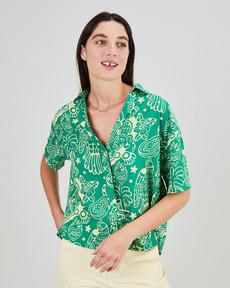 Asis Percales Crocodylus Oversize Cropped Blouse Green via Brava Fabrics