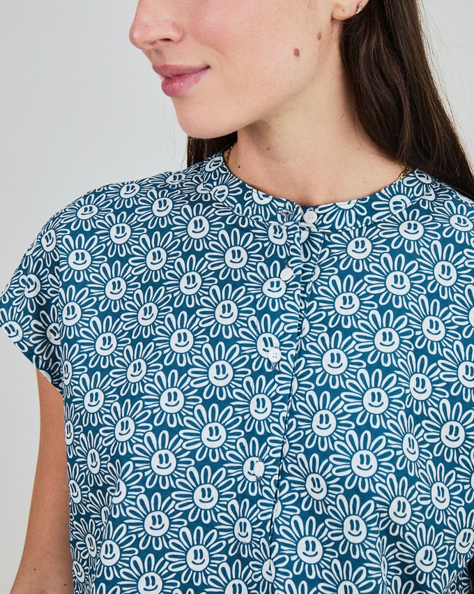 Asis Percales Daisy Sleeveless Blouse Blue from Brava Fabrics