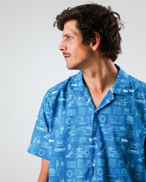 BTTF Blueprint Aloha Shirt Blue from Brava Fabrics