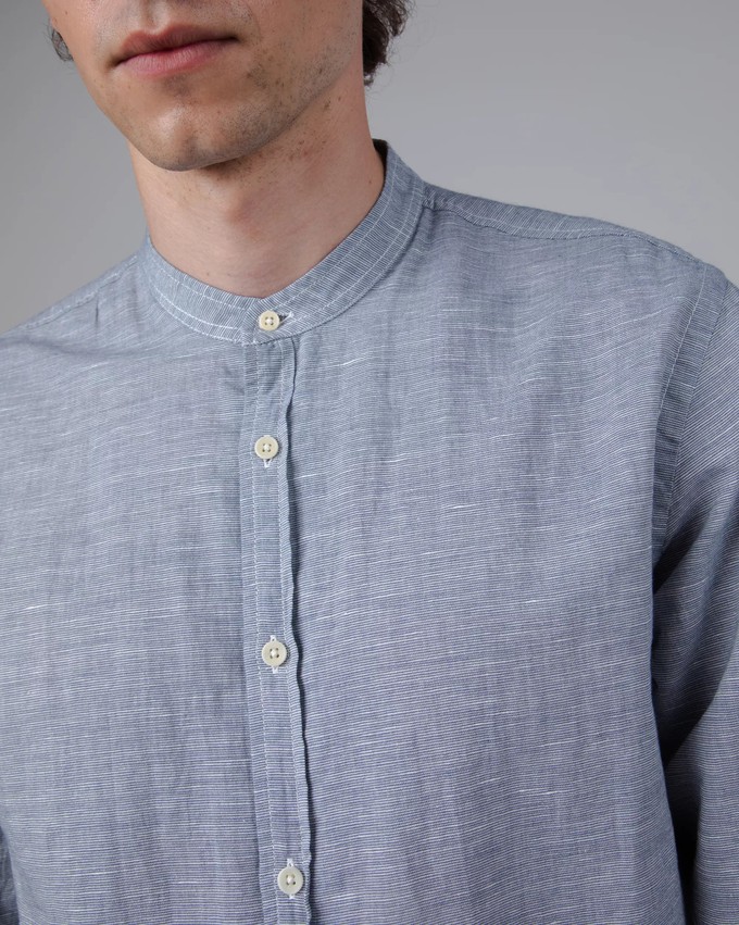 Pinstripe Mao Shirt Navy from Brava Fabrics